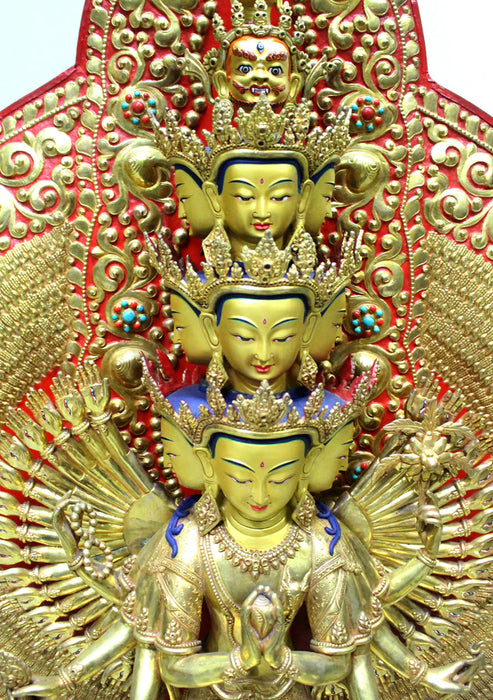 50-Inch Gold-Plated Avalokiteshvara Statue - Handcrafted Bodhisattva of Compassion