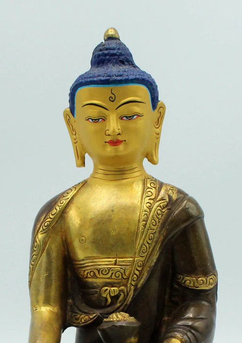 8 Inch Gold Plated Shakyamuni Buddha Statue - Copper Meditation Sculpture