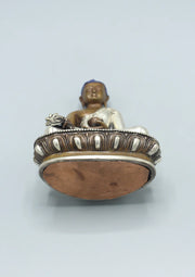 5.5-Inch Copper Medicine Buddha Statue with Silver Robe - Authentic Nepalese Craftsmanship - 1