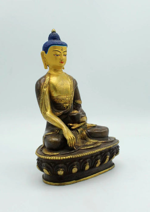 8 Inch Gold Plated Shakyamuni Buddha Statue - Copper Meditation Sculpture