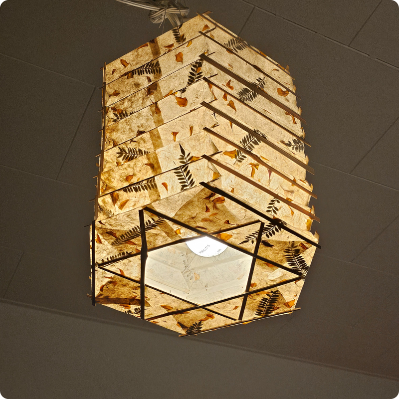 Fern & Marigold Lokta Paper Lampshade | 6-Sided Bamboo Lantern