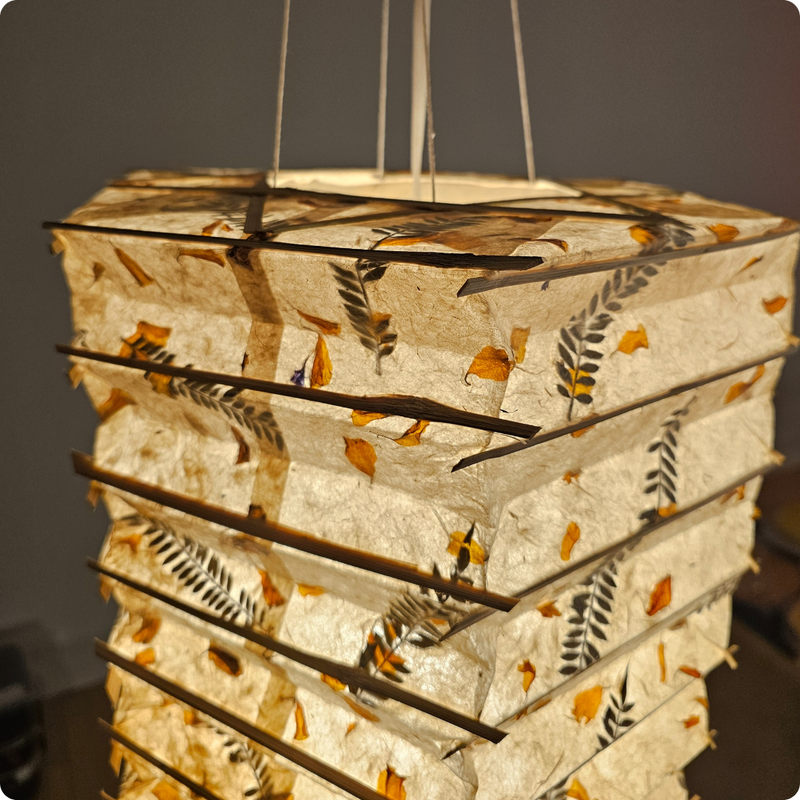 Fern & Marigold Lokta Paper Lampshade | 6-Sided Bamboo Lantern