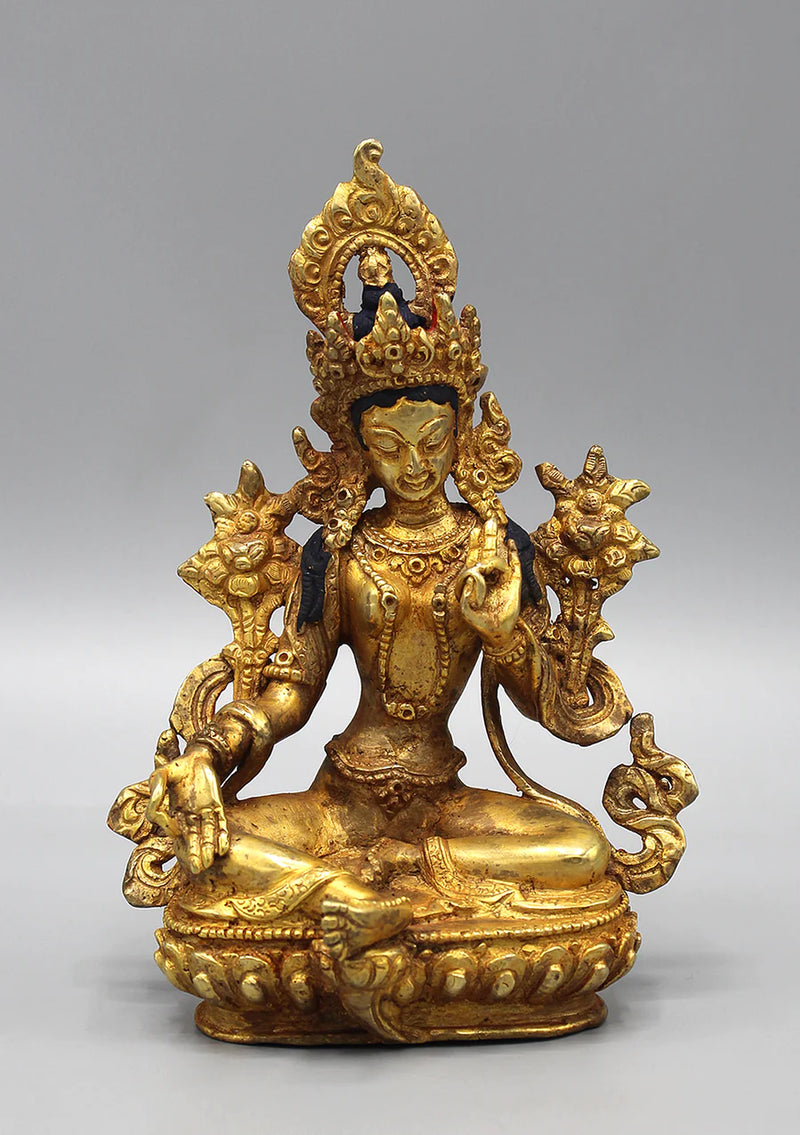 6 Inch Gold Plated Green Tara Statue - Handcrafted in Nepal - 6