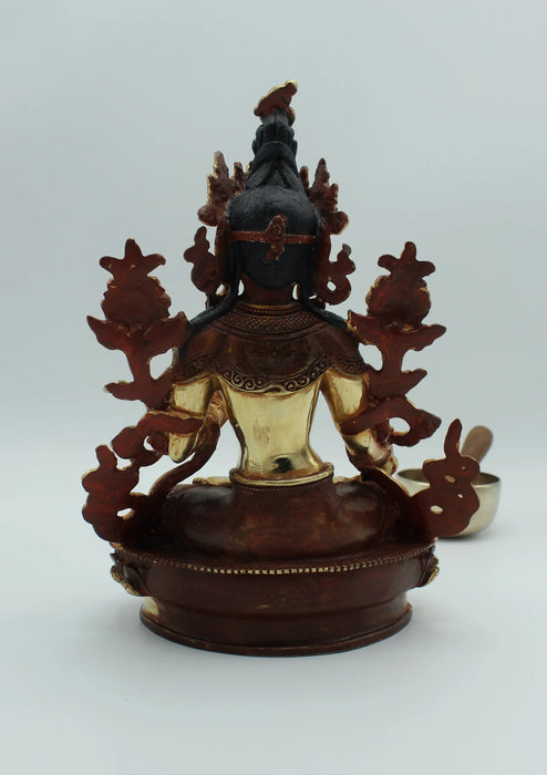 8-Inch Gold-Plated White Tara Statue - Unique Handcrafted Copper Sculpture