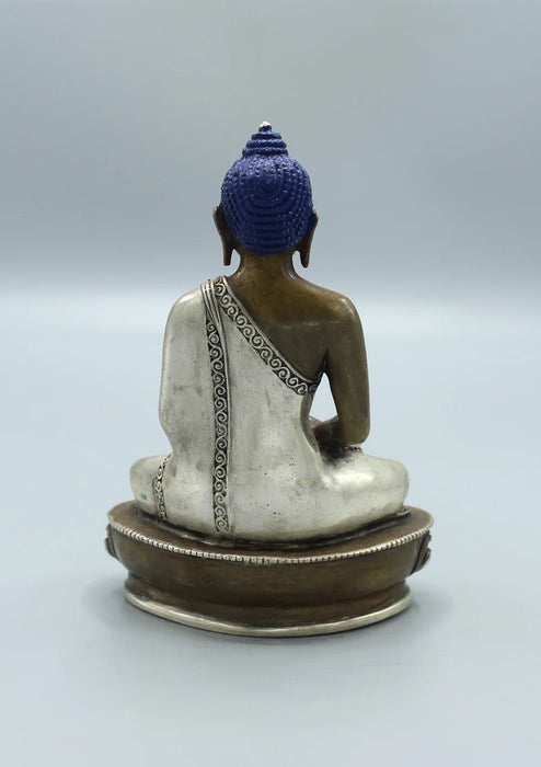 5.5-Inch Copper Amitabha Buddha Statue with Silver Robe - Nepalese Craftsmanship