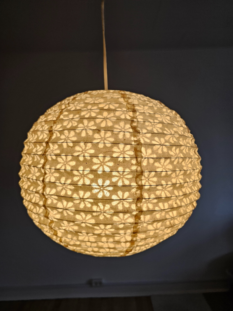 White Round Lokta Paper Lampshade – Handmade Nepalese Hanging Light Shade - Circular Lampshades