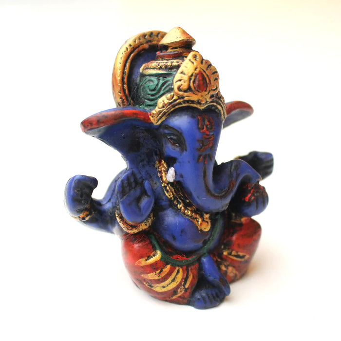 Baby Ganesh Resin Statue - 2.5 Inch Blue Four-Armed Lord of Success