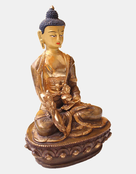 8 Inch Gold Plated Healing Buddha Statue on Lotus Base - Handcrafted in Patan, Nepal