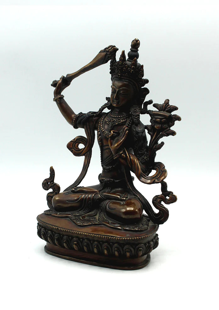 9" Manjushree God of Wisdom Copper Statue - Buddhist Art - 4