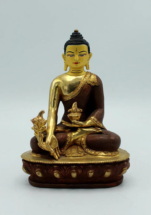 5.5 Inch Partly Gold Plated Copper Medicine Buddha Statue