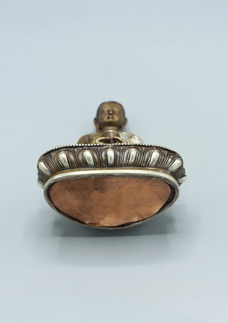 5.5-Inch Copper Amitabha Buddha Statue with Silver Robe - Nepalese Craftsmanship - 1