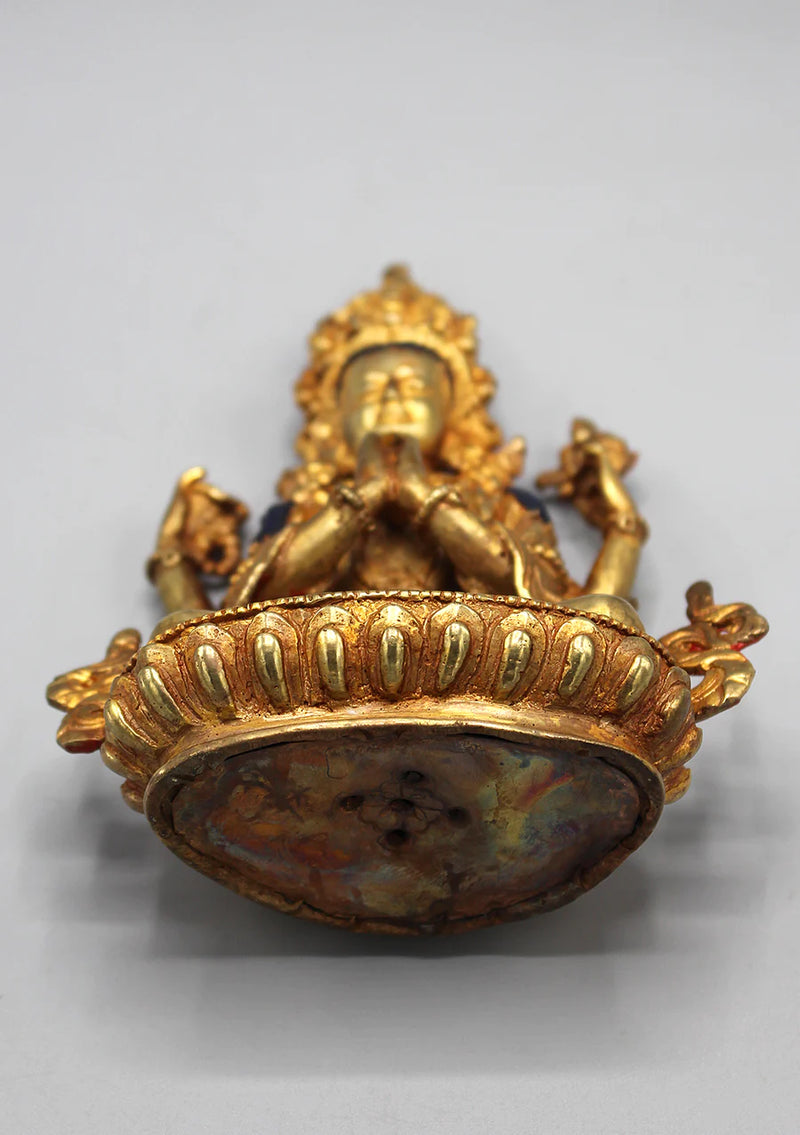 6 Inch Gold Plated Chenrezig Statue - Exquisite Artwork of Compassion - 1