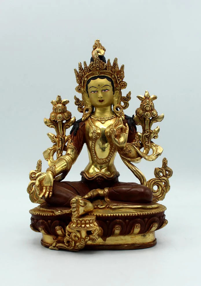 9-Inch Gold Plated Copper Green Tara Statue - Divine Craftsmanship - 5