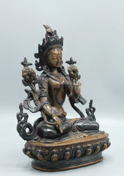 8-Inch Hand-Carved Copper White Tara Statue - Goddess of Compassion - 2