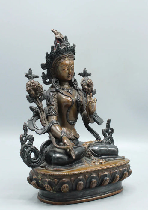 8-Inch Hand-Carved Copper White Tara Statue - Goddess of Compassion