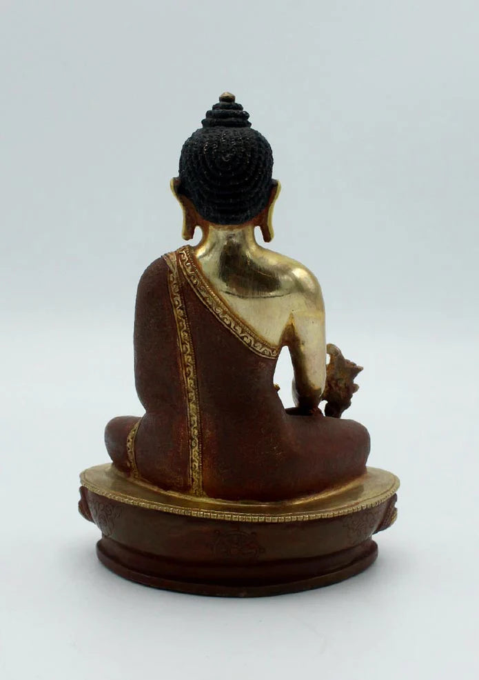 5.5 Inch Partly Gold Plated Copper Medicine Buddha Statue - 2