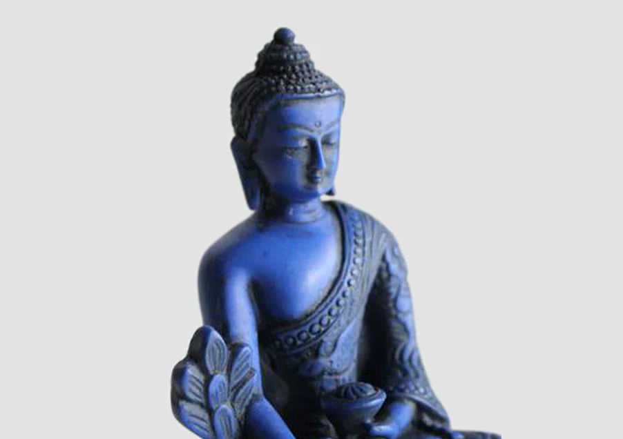 5-Inch Dragon-Carved Resin Medicine Buddha Statue - Blue Color