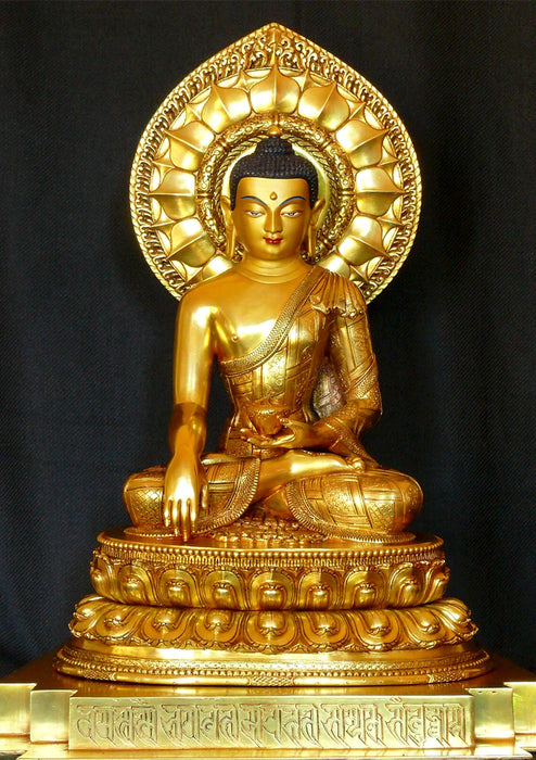 24K Gold Gilded Shakyamuni Buddha Statue 15 Inches - High Quality Masterpiece