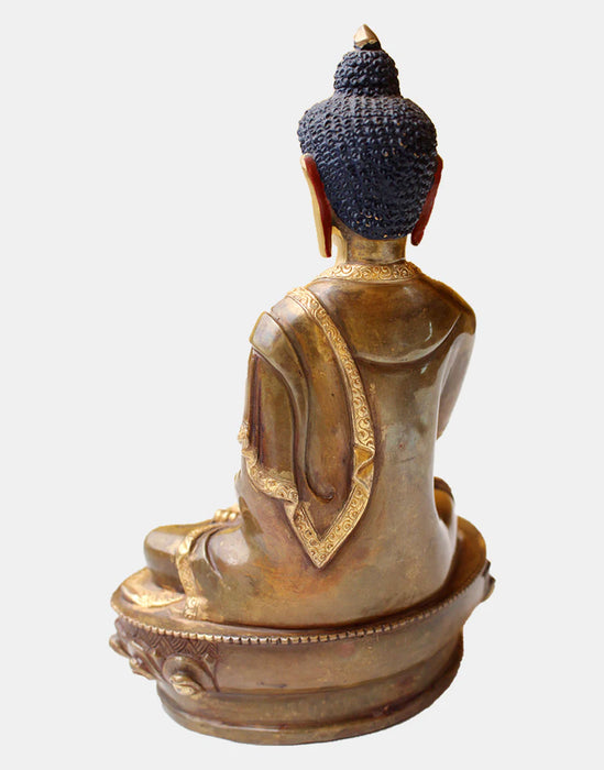 8 Inch Gold Plated Healing Buddha Statue on Lotus Base - Handcrafted in Patan, Nepal