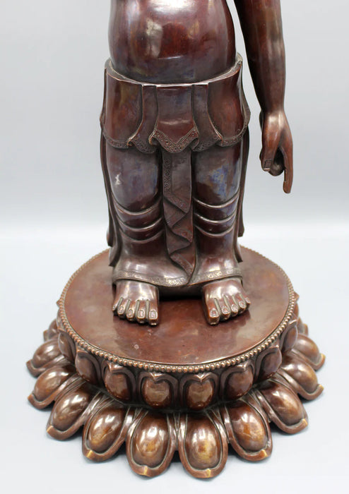 25 Inch Copper Oxidized Standing Buddha Statue