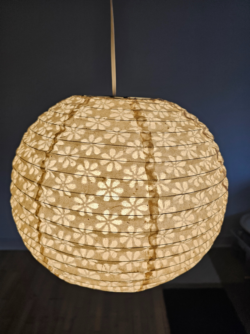 White Round Lokta Paper Lampshade – Handmade Nepalese Hanging Light Shade - Circular Lampshades