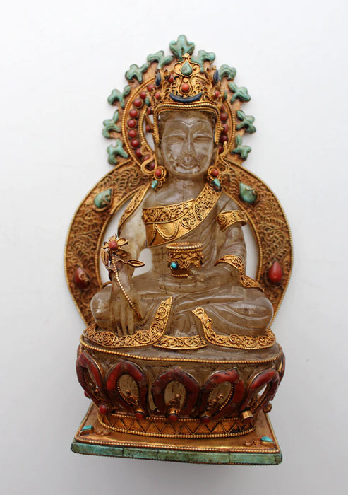 7-Inch Crystal Buddha Statue - Gold Plated Meditative Pose