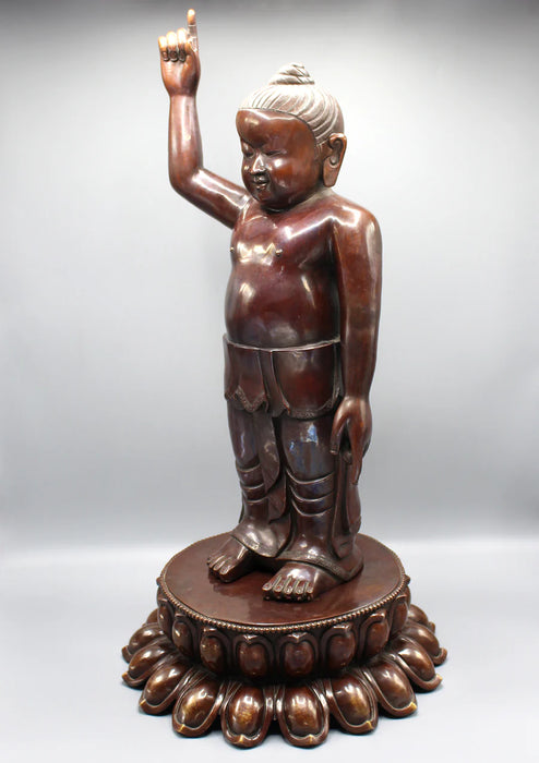 25 Inch Copper Oxidized Standing Buddha Statue