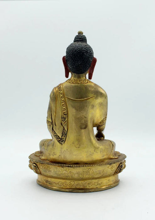 8 Inch Gold Plated Shakyamuni Buddha Statue with Floral Carvings