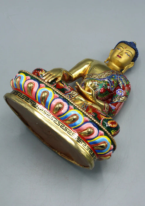 9 Inch Gold Plated Shakyamuni Buddha Statue - Hand-Painted Copper Sculpture