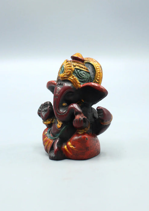 Baby Ganesha Resin Statue - Handpainted Maroon Red 2.5 Inch