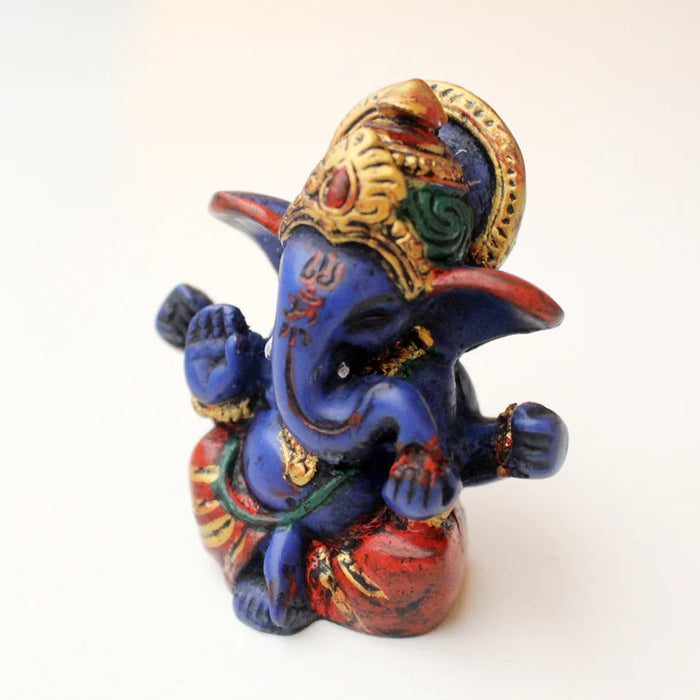 Baby Ganesh Resin Statue - 2.5 Inch Blue Four-Armed Lord of Success