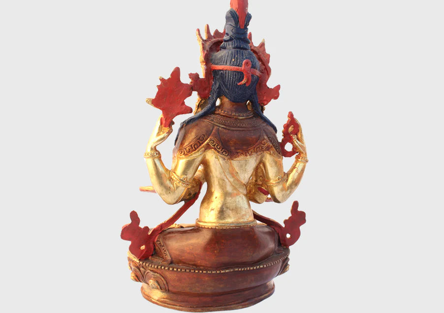 8 Inch Handmade Gold Plated Avalokisteswora Statue - Nepalese Craftsmanship