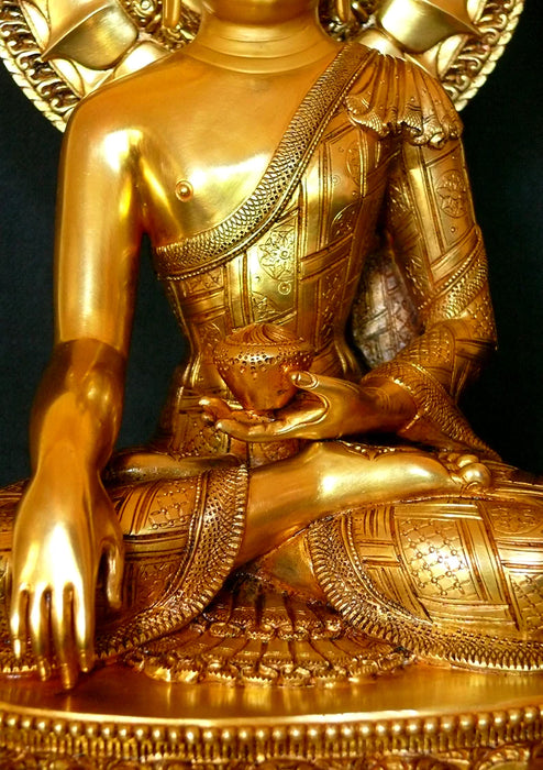 24K Gold Gilded Shakyamuni Buddha Statue 15 Inches - High Quality Masterpiece