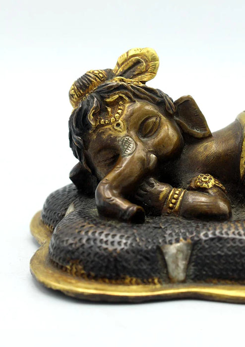 2.2 Inch Sleeping Baby Ganesha Brass Statue - Deity of Beginnings and Obstacle Removal