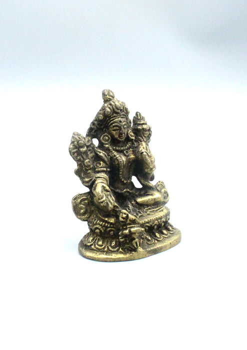 2-Inches Brass Mini Green Tara Statue - Dolma - Handcrafted Beauty