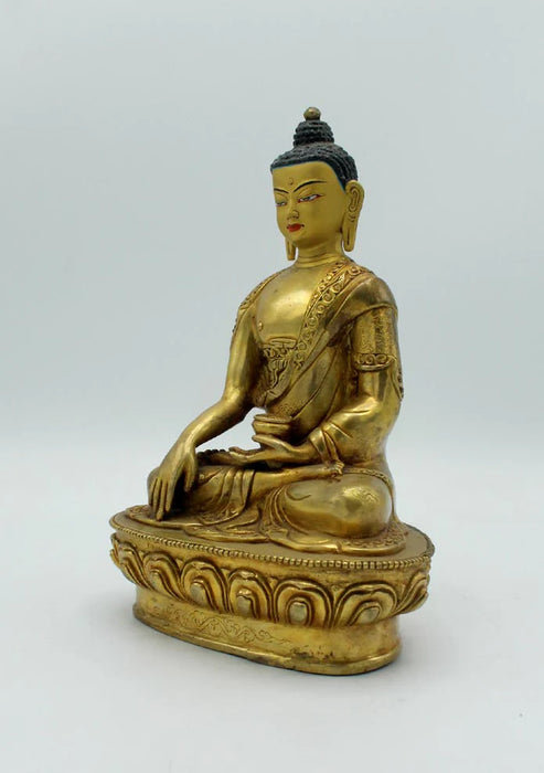 8 Inch Gold Plated Shakyamuni Buddha Statue with Floral Carvings