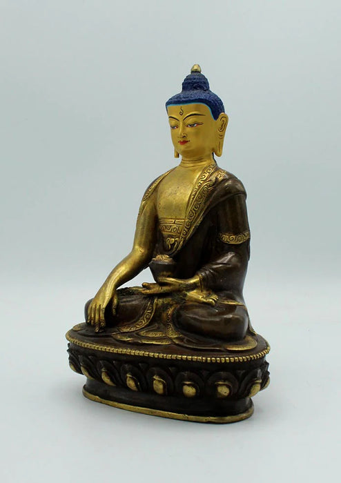 8 Inch Gold Plated Shakyamuni Buddha Statue - Copper Meditation Sculpture