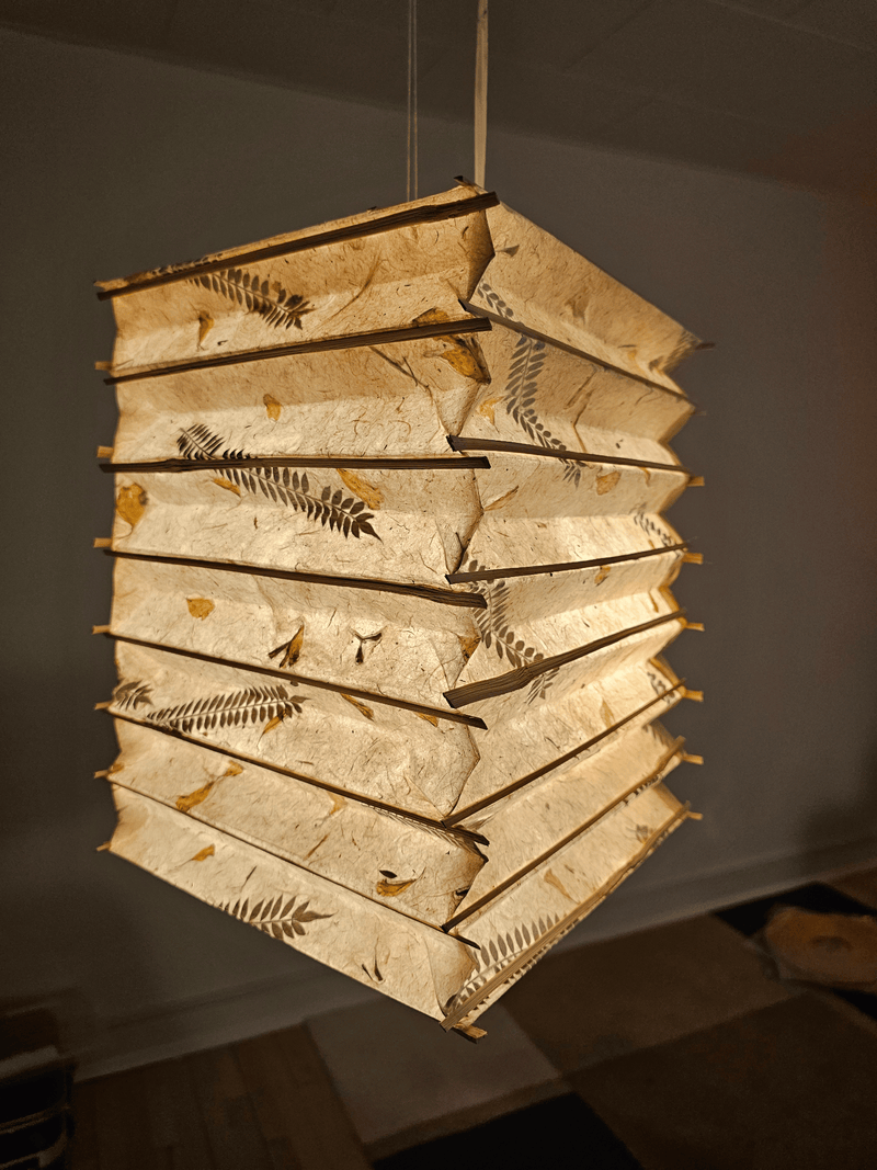 4 sided fern petal mix lampshade with bamboo