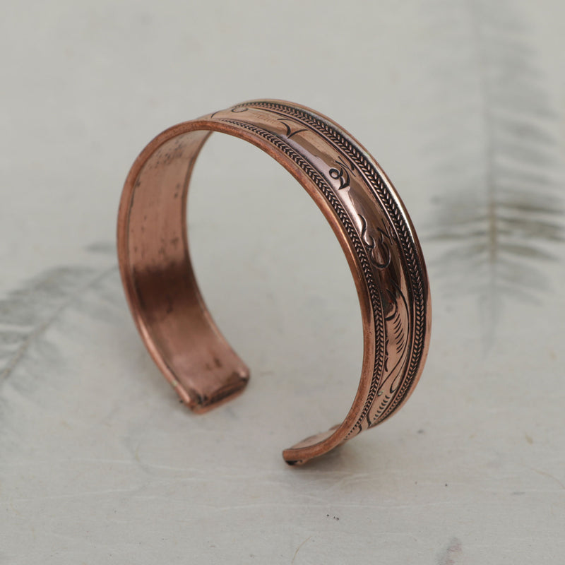 Sacred Om Mani Padme Hum Engraved Copper Bracelet