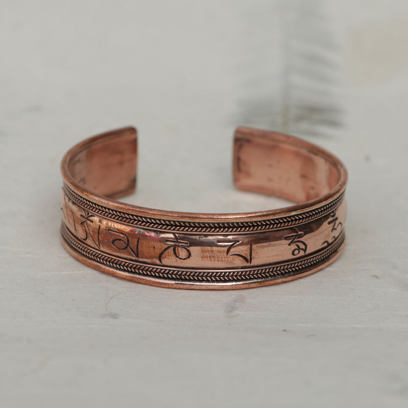 Sacred Om Mani Padme Hum Engraved Copper Bracelet