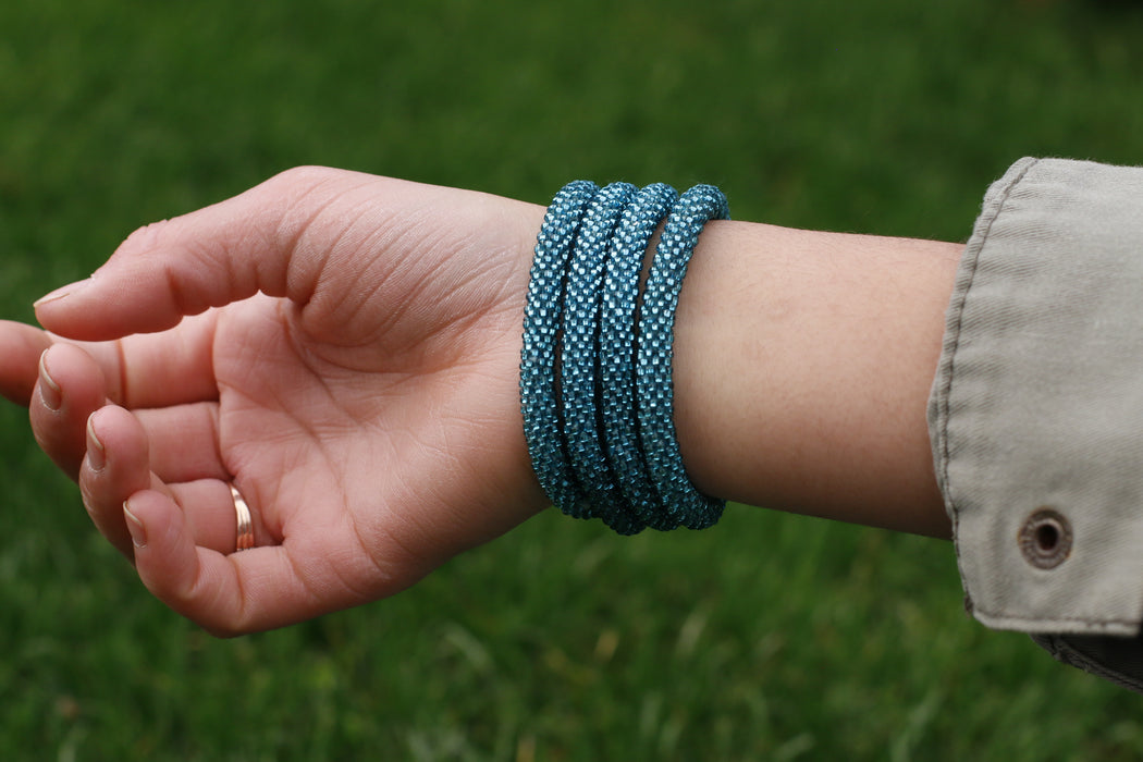 Shiny Blue Turquoise Handmade Nepal bracelet Set of 4