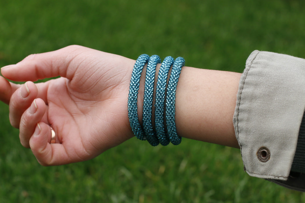 Shiny Blue Turquoise Handmade Nepal bracelet Set of 4