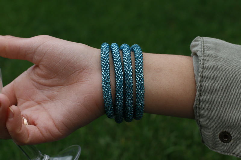 Shiny Blue Turquoise Handmade Nepal bracelet Set of 4 - 1