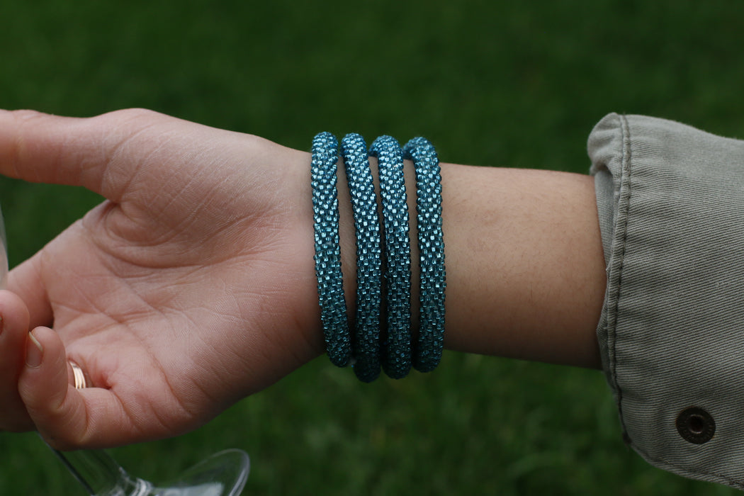 Shiny Blue Turquoise Handmade Nepal bracelet Set of 4