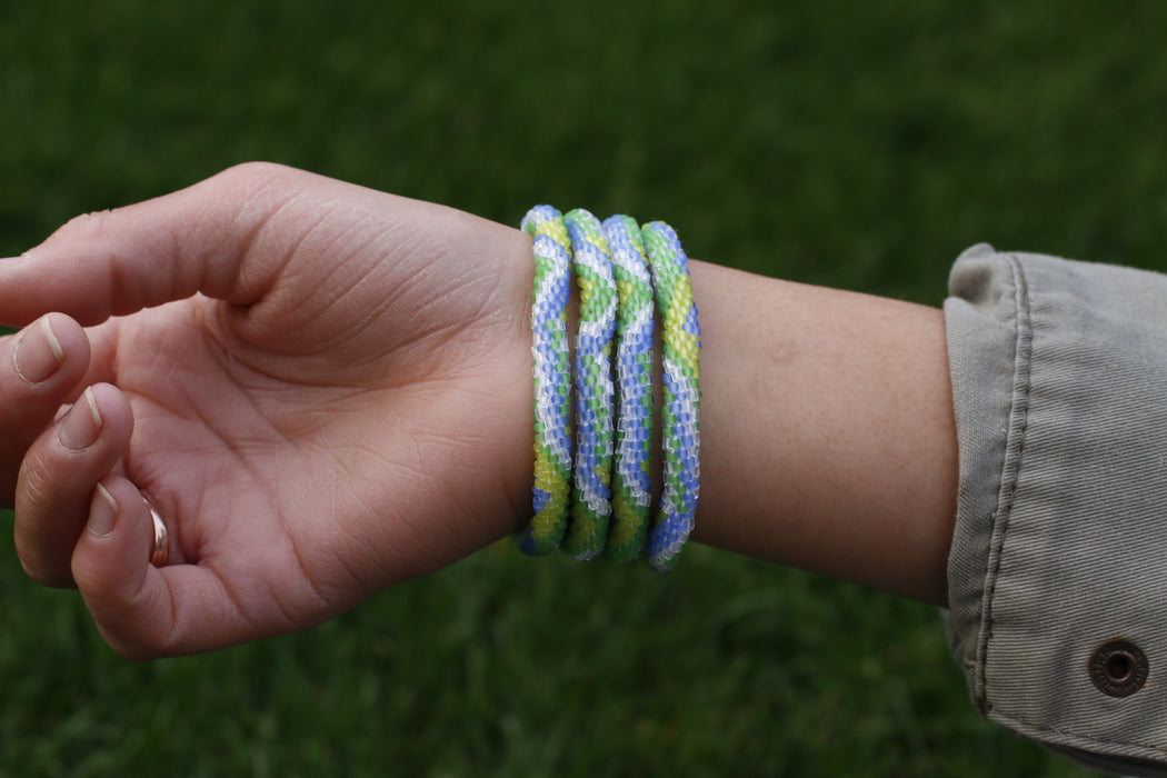 Matte Green Blue Beads Handmade Nepal bracelet Set of 4