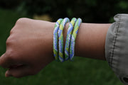 Matte Green Blue Beads Handmade Nepal bracelet Set of 4 - 1