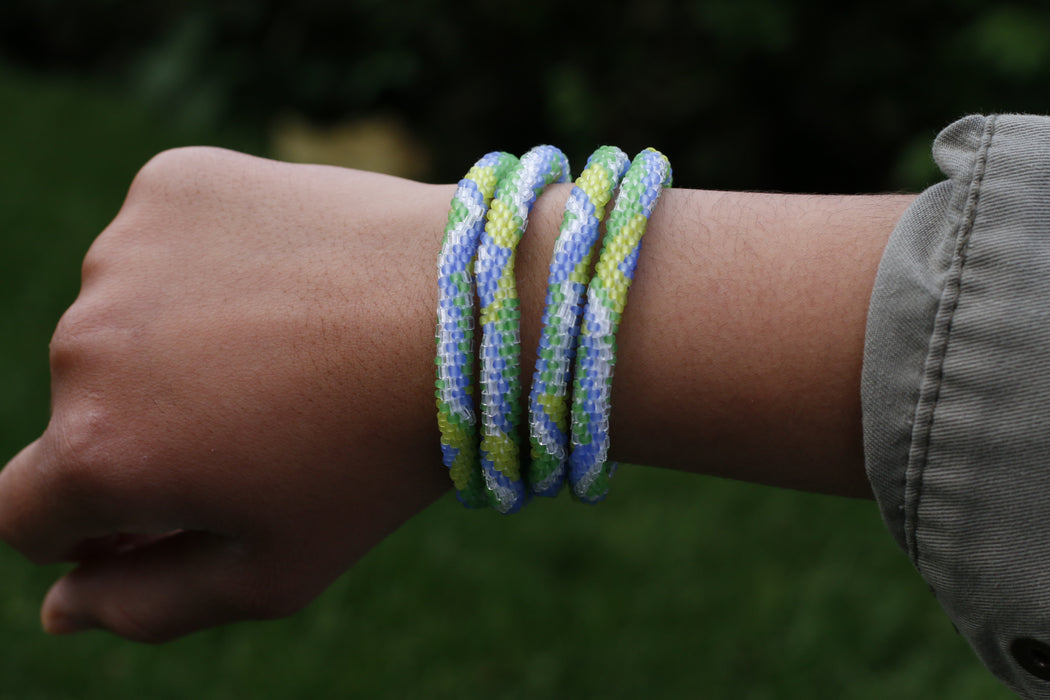 Matte Green Blue Beads Handmade Nepal bracelet Set of 4