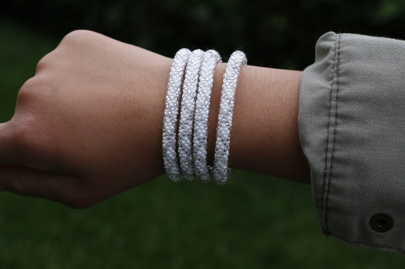 White Mix Handmade Nepal bracelet Set of 4 - 2
