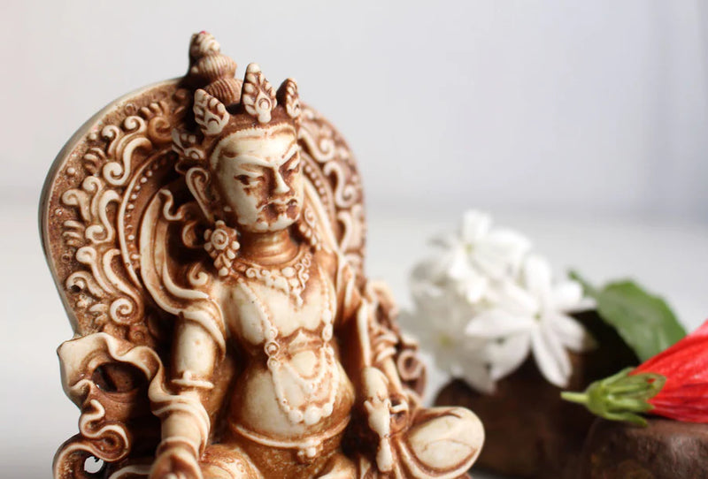 5-Inch Zambala Kubera Resin Statue - God of Wealth with Lotus Motif
