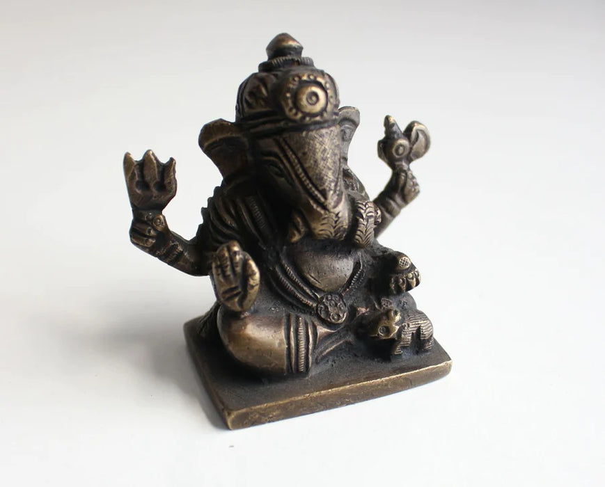 2.5 Inch Ganesha Brass Statue - Four-Armed Lord Ganesha Idol